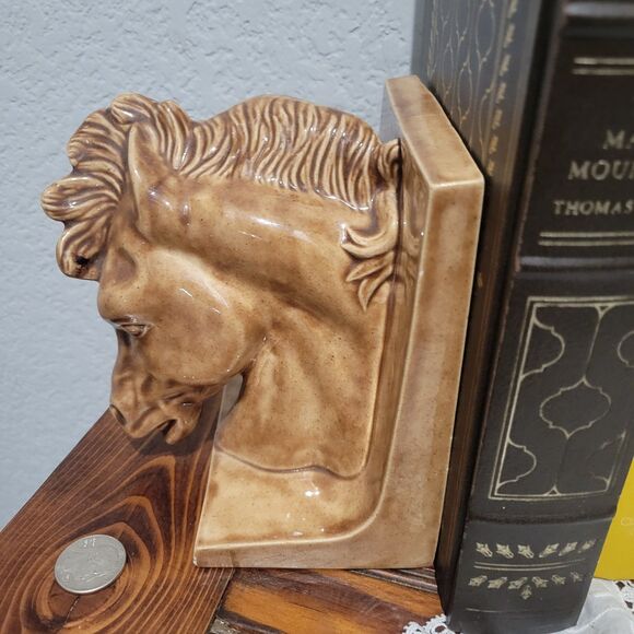 Vintage Set Of Ceramic Horse Head Bookends MCM Hobbyist Unsigned Equestrian West - Picture 2 of 13